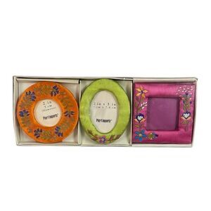 PIER ONE Imports 3 Satin Embroidered Floral Cottagecore Boho Mini Photo Frames
